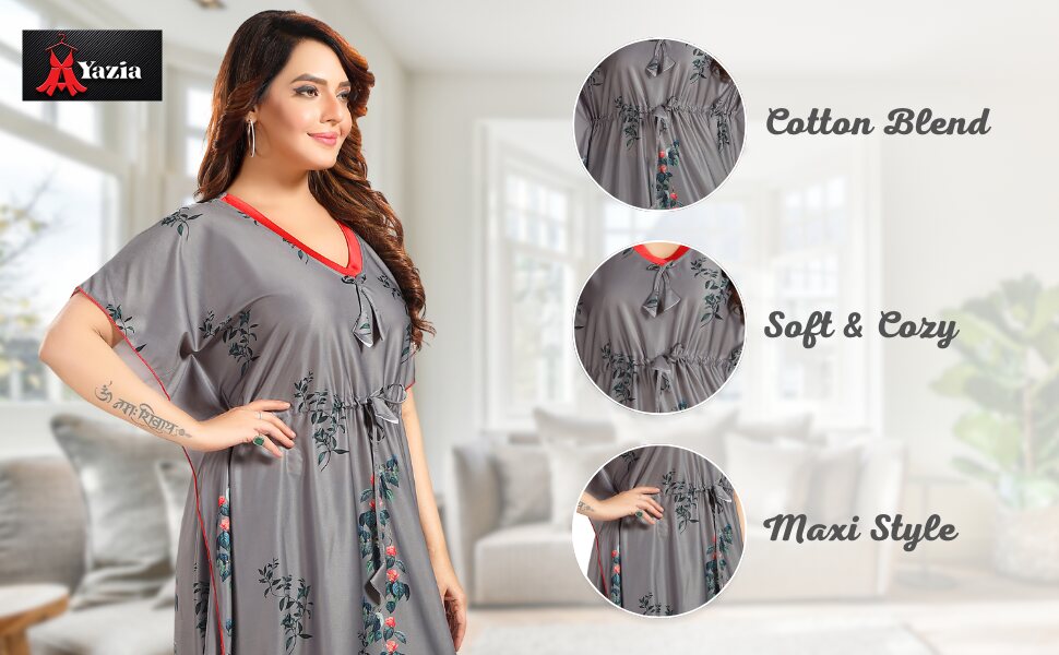 Yazia grey floral kaftan features