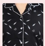 Yazia black printed night suit set view 3