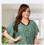 Yazia green printed kaftan nighty