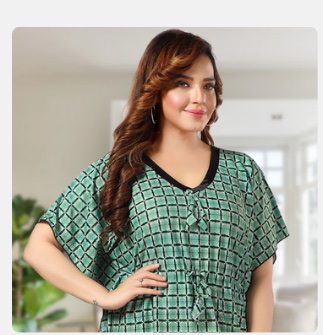Yazia green printed kaftan nighty