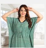 Yazia green printed kaftan nighty view 3