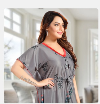 Yazia grey floral kaftan nighty