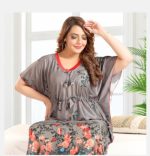 Yazia grey floral kaftan nighty view 2