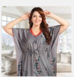 Yazia grey floral kaftan nighty view 3